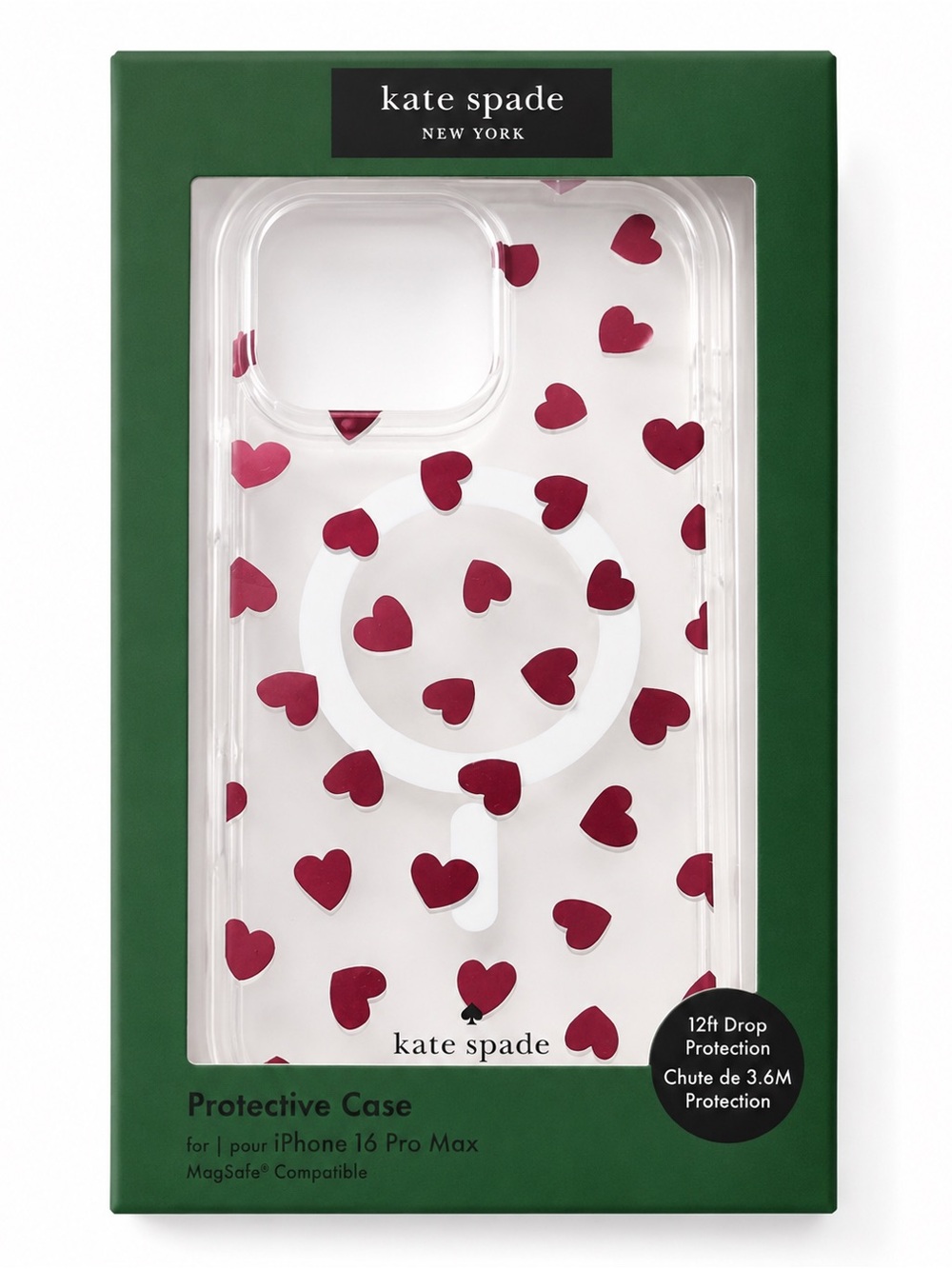 kate spade Clear iPhone Case with Red Heart Pattern - MagSafe Compatible